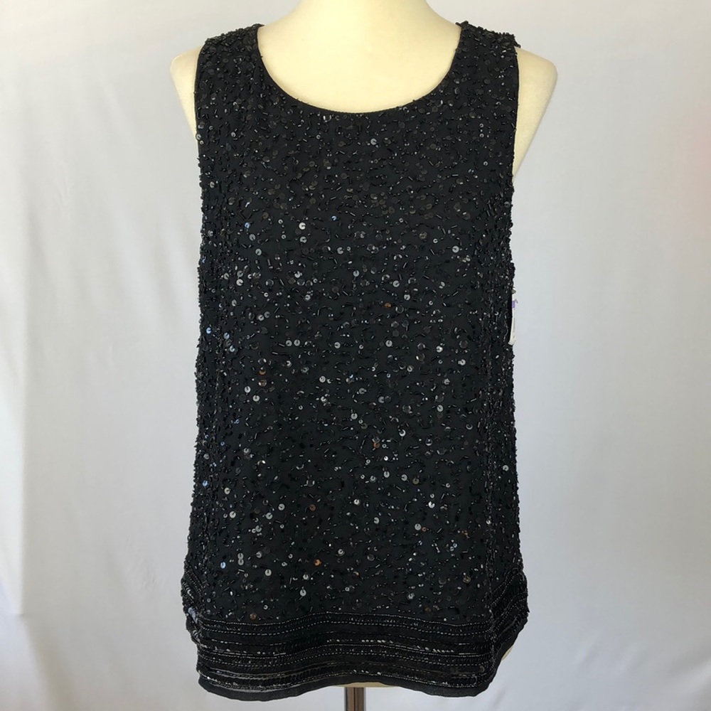 NWT Walter Baker Sexy Open Back Fancy Black Chiffon Sequin  Blouse - Size Large